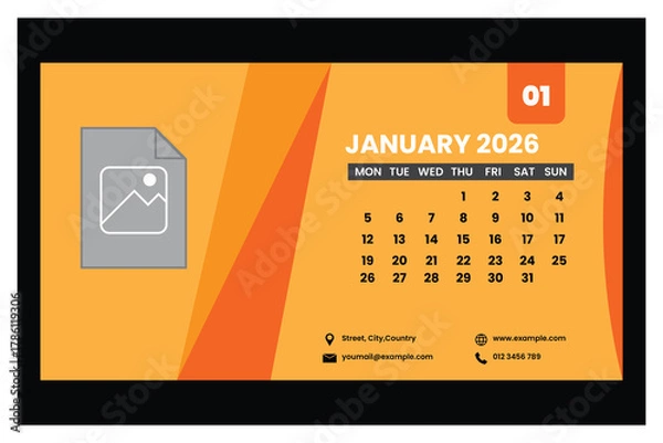 Fototapeta 2026 Desk Calendar Template – Modern Corporate Calendar Design, Clean Minimal Layout for Office, Business Branding, Print Design, and Professional Stationery Mockup