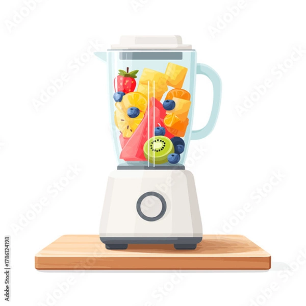 Obraz A blender filled with fresh fruit ready for healthy juice