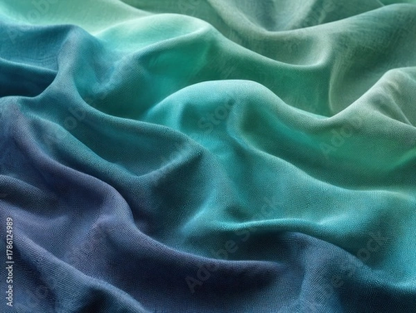 Fototapeta Vibrant Teal and Blue Gradient Fabric Ripple Abstract Wave Texture Background Colorful Textile Drapes for Fashion and Decor