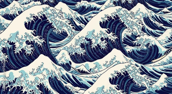 Obraz Japanese style wave pattern, traditional ocean wave illustration design