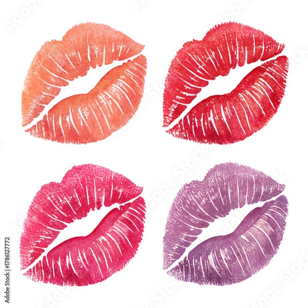 Obraz  Colorful lipstick kiss marks, element set on transparent background