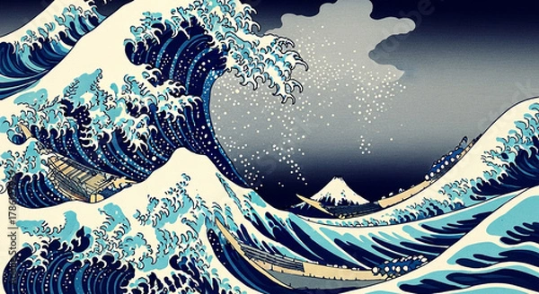 Obraz The great wave off kanagawa, a woodblock print by hokusai, vintage art