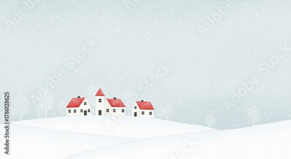 Obraz Winter landscape with houses and snow, isolated on white background