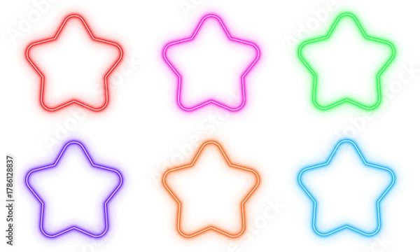 Obraz Stars square outline neon light frame, set of colorful shaped object elements isolated on white background