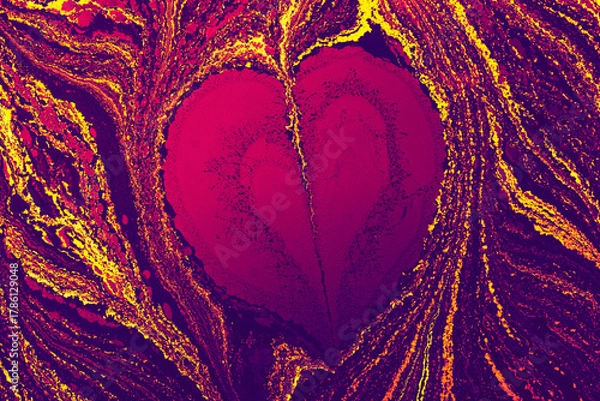 Obraz Abstract marbling heart pattern for fabric, design. Creative marbling background texture