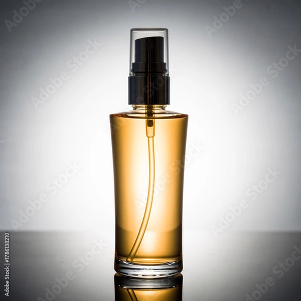 Fototapeta Amber Glass Spray Bottle Mockup with Bright Cinematic Spotlight