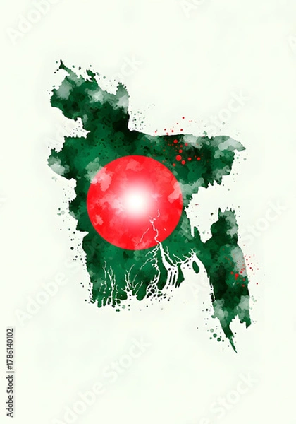 Obraz Bangladesh map in watercolor style with flag colors isolated on white background