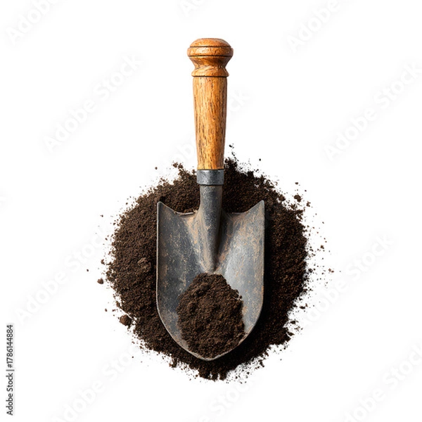 Fototapeta Rusty Metal Shovel with Wooden Handle and Pile of Dirt - Professional Quality Image