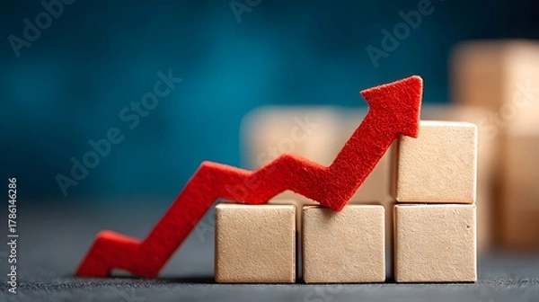 Fototapeta Red arrow business graph chart illustrating market success and financial growth concept
