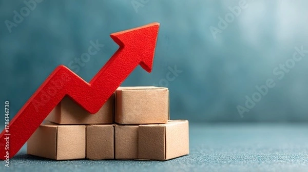 Fototapeta Red arrow business graph showing 3D concept of stock market growth and finance profit success