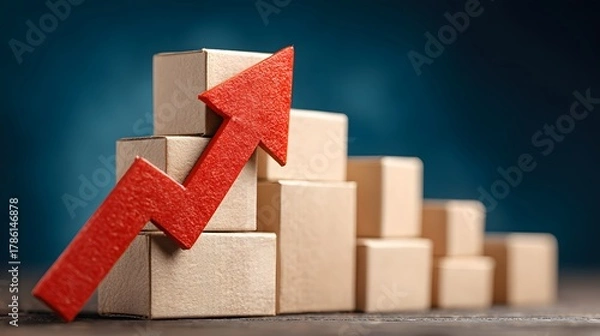 Fototapeta Red arrow business graph showing 3D concept of financial success and growth achievement