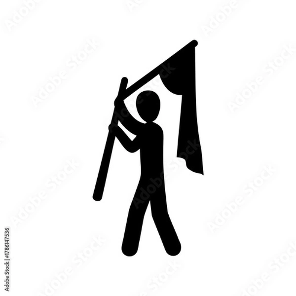 Fototapeta Silhouette of a Person Holding a Flag on a White Background Art