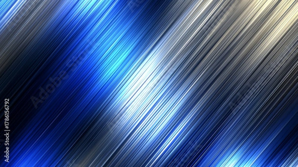 Fototapeta Shiny blue metal diagonal lines glossy streak light dynamic abstract