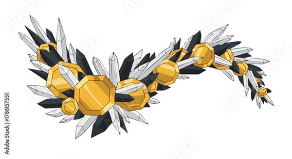 Obraz A luxurious decorative element illustration, featuring sharp black and white crystals and shiny golden geometric shapes, forming an elegant abstract design.