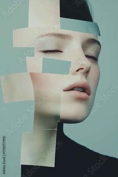 Obraz Surreal Portrait of Woman with Fragmented Face Collage Art