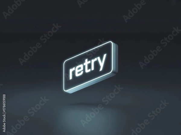 Fototapeta A glowing button displays the word "retry," suggesting an action to repeat or attempt something again in a digital context.