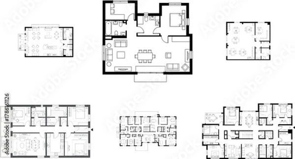 Obraz Collection of various floor plans and architectural blueprints