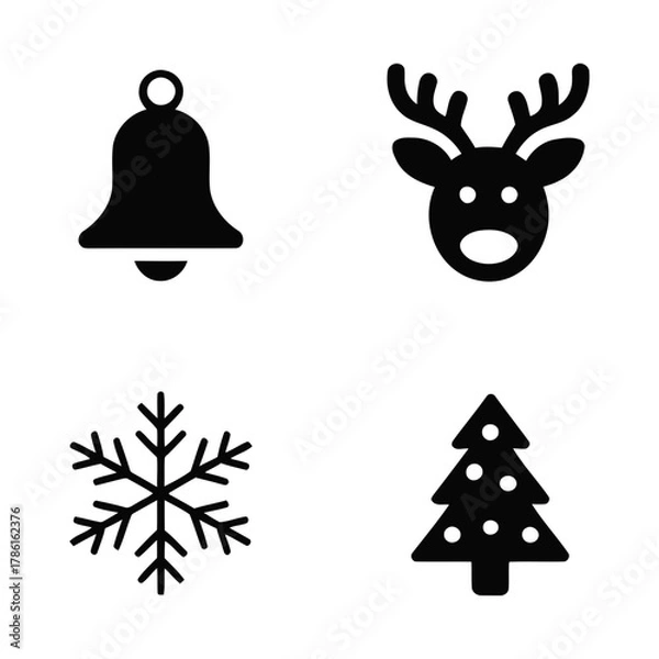 Obraz Christmas Things Tree Snow Black Vector Icon Sign