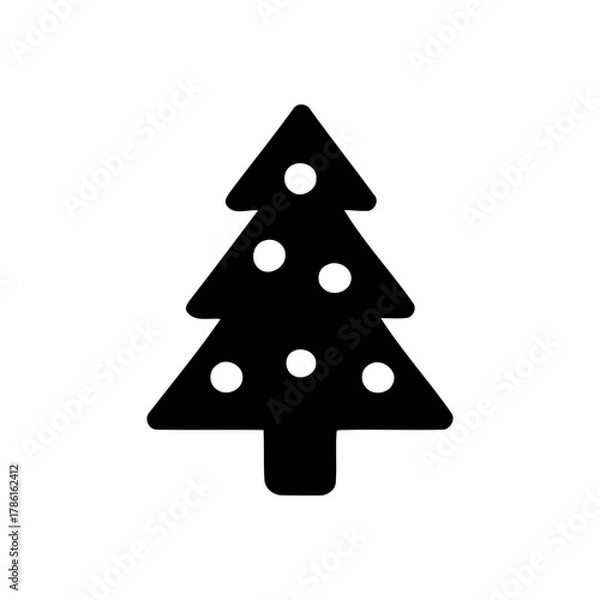 Obraz Merry christmas Tree Black Vector Icon Sign