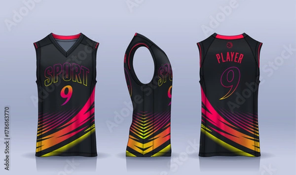 Obraz Basketball tank top design template, Sport jersey mockup. uniform front and back view.	