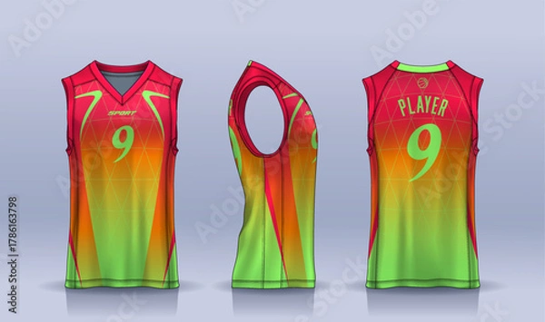 Fototapeta Basketball tank top design template, Sport jersey mockup. uniform front and back view.	