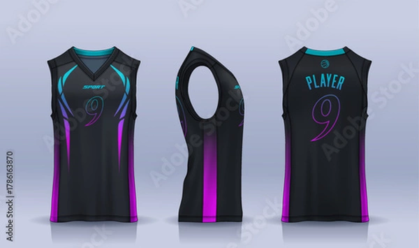 Obraz Basketball tank top design template, Sport jersey mockup. uniform front and back view.	
