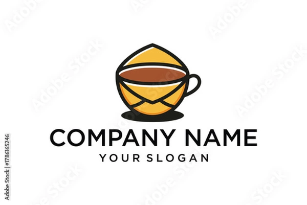 Fototapeta Modern Coffee Cup and Envelope Logo Design. Abstract Beverage and Communication Symbol.