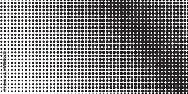 Fototapeta Dotted halftone gradient texture. Fading polka dot background. Repeated dots gradation pattern background. Black vanishing comic pop art overlay backdrop. Halftone raster effect wallpaper. Vector