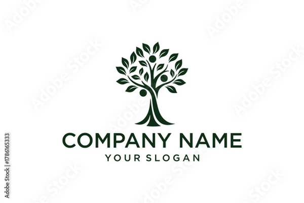 Fototapeta Green Tree Logo with Human Figures Symbolizing Community, Growth, and Nature