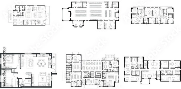Obraz Collection of six different floor plans for residential buildings