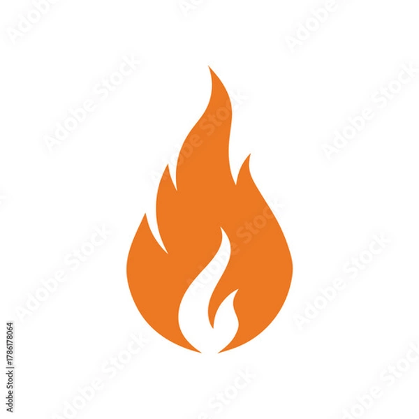 Fototapeta Minimal flame icon silhouette vector artwork with white background for heat and abstract creative design projects