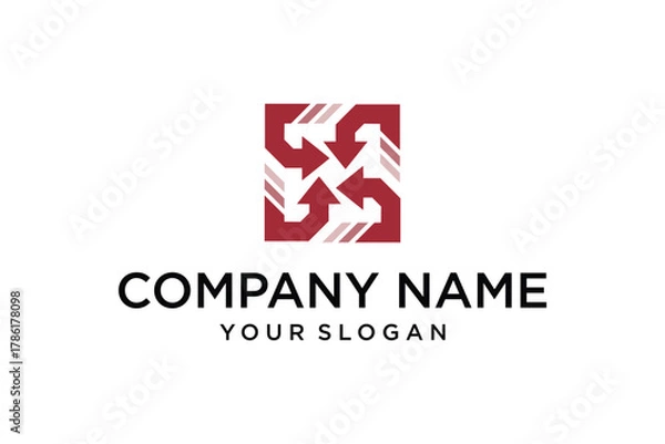 Fototapeta Modern Abstract Square Logo Design with Interlocking Arrows - Geometric Business Symbol
