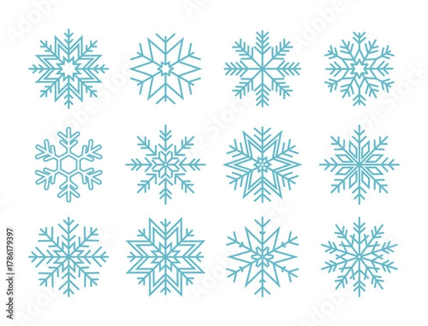 Obraz Set of snowflake with different ornaments. Vector illustration