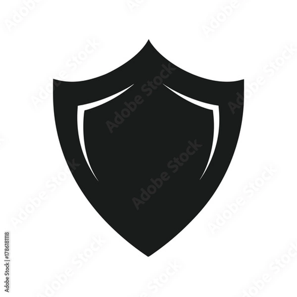 Fototapeta Minimal shield emblem silhouette vector illustration with white background for protection and security