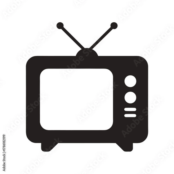 Fototapeta Minimal television icon silhouette vector artwork with white background for TV and digital content illustration