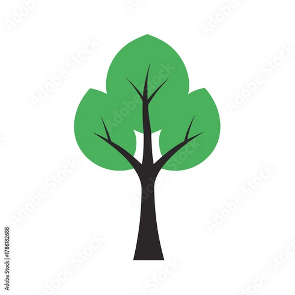 Fototapeta Minimal tree with single leaf silhouette vector illustration with white background for minimal nature designs