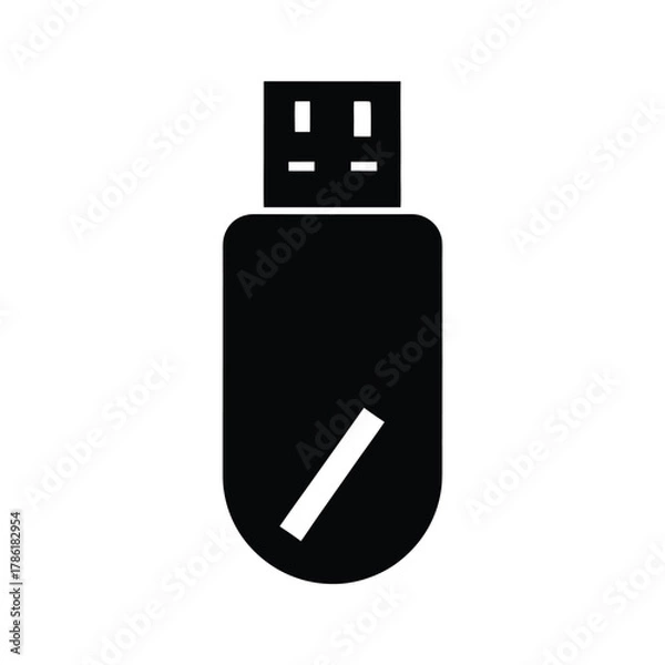 Fototapeta Minimal USB flash drive silhouette vector artwork with white background for computer accessories and tech design