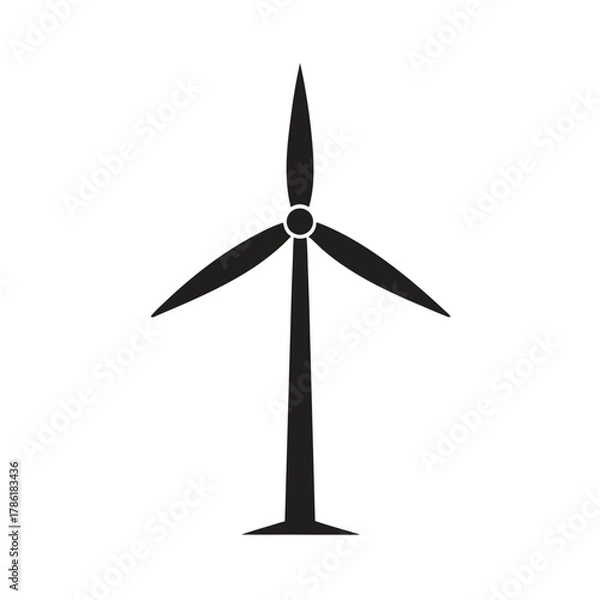 Fototapeta Minimal wind turbine silhouette vector illustration with white background for renewable energy and eco design concepts