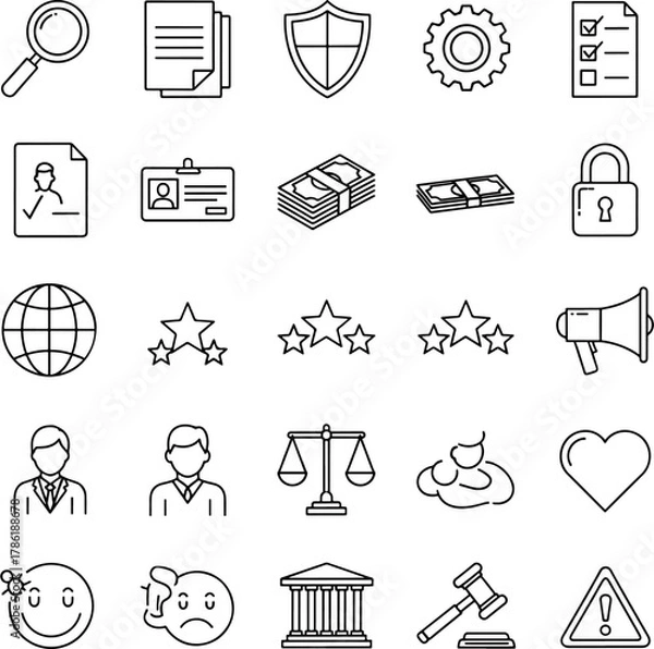 Fototapeta Collection of Business and Law Icons Representing Finance, Security, and Justice Concepts