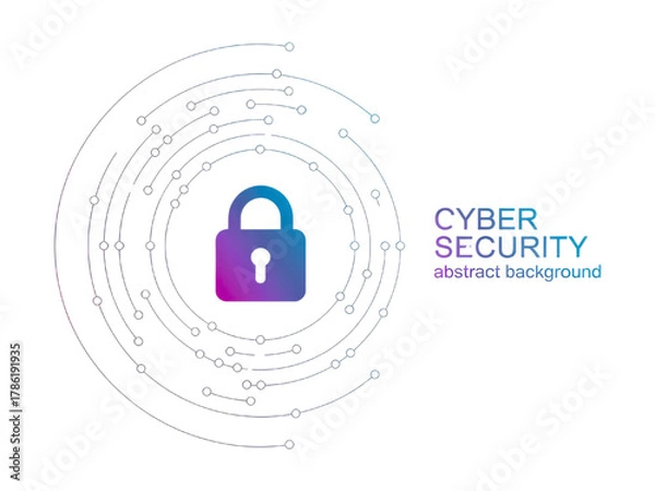 Obraz Gradient padlock with circular network on a white cyber security theme on transparent background