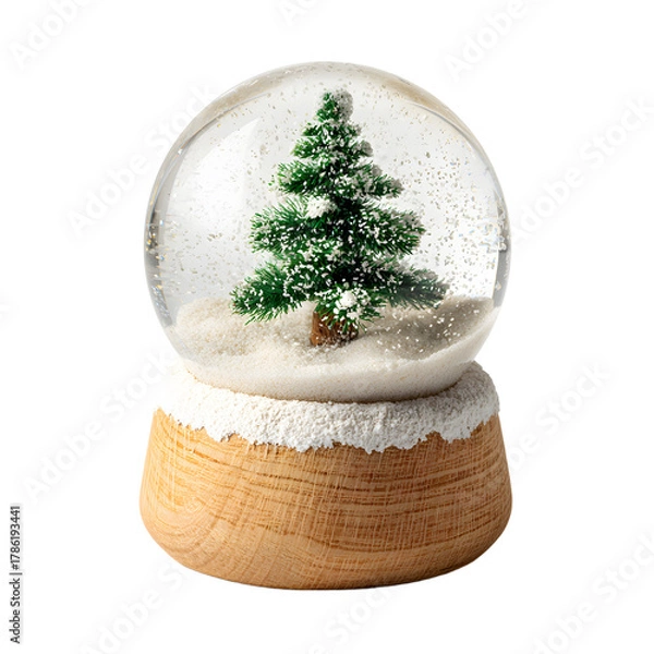 Obraz Festive Snow Globe with Green Christmas Tree - Holiday Celebration Concept