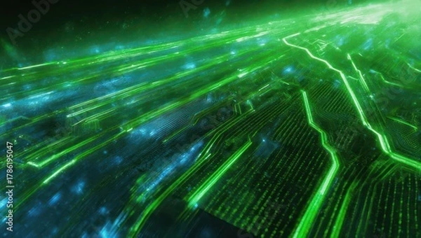 Obraz Abstract Green Circuit Board Technology Digitalization Futuristic.