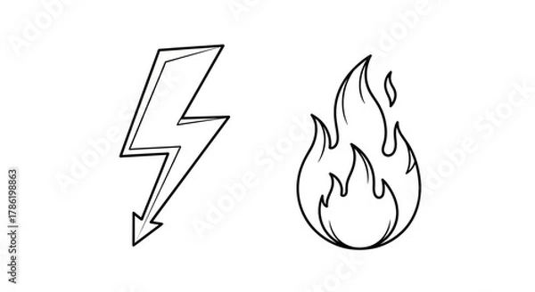 Obraz Dynamic duo: contrasting symbols of electrical energy and fiery combustion depiction