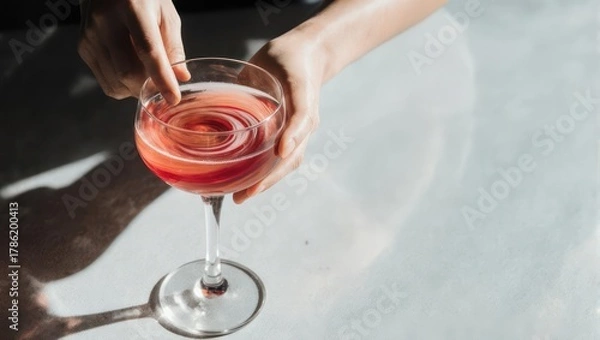 Fototapeta Elegant cocktail in a stemmed glass with a spiral design.