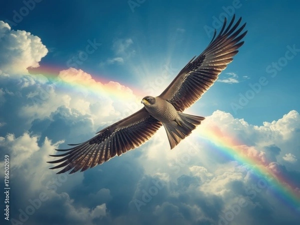 Obraz Majestic eagle soaring through a rainbow and clouds