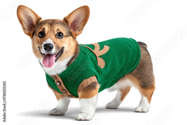 Obraz Cute Christmas Welsh Corgi Portrait on Solid Background