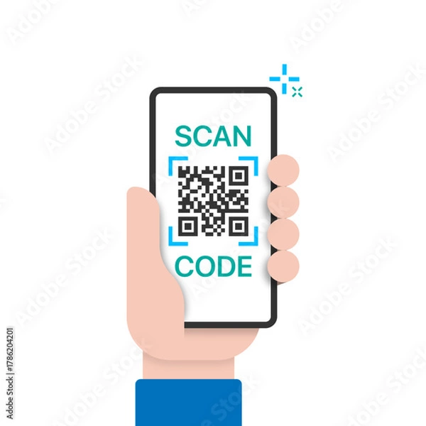 Fototapeta Smartphone in hand scans qr code