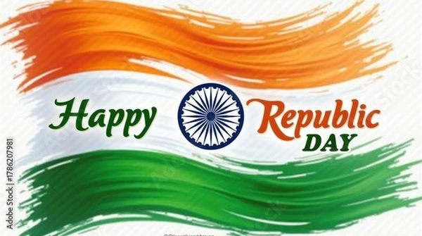 Fototapeta Happy republic day india greeting with flag colors and ashoka chakra