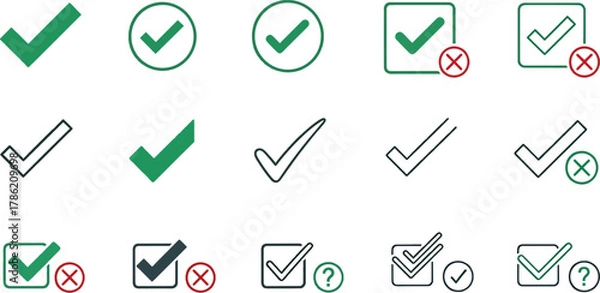 Fototapeta Collection of Check Mark Icons and Symbols Graphic Resources Set Isolated on White Background for Design