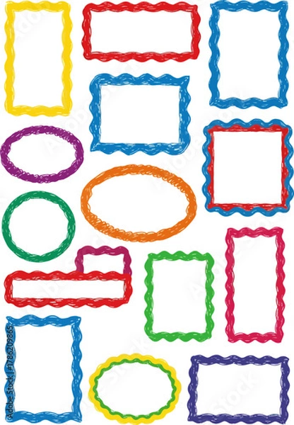 Fototapeta Collection of Colorful Wavy Border Frames Rectangles Ovals Circles and Squares Isolated on White Background